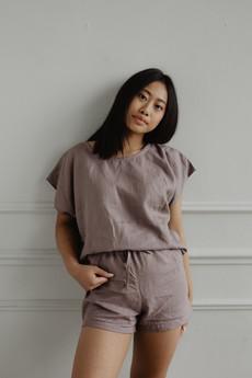 Short sleeve pajama set CLOUD NINE XS Sage Green via AmourLinen